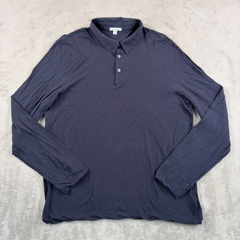 James‎ Perse Luxe Jersey Polo Shirt Men XL 4 Black Long Sleeve Made in USA